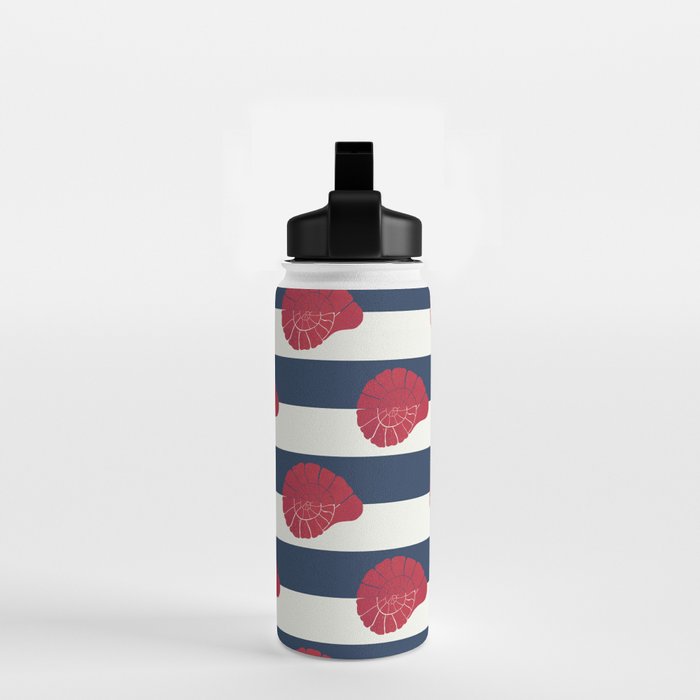 Red nautilus shell and navy stripes Water Bottle Gallery Image 2