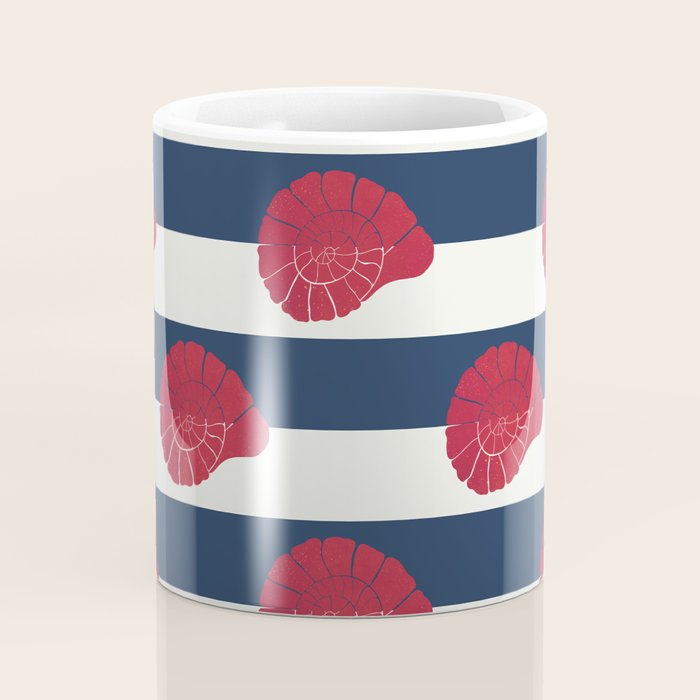 Red nautilus shell and navy stripes Coffee Mug Gallery Image 4