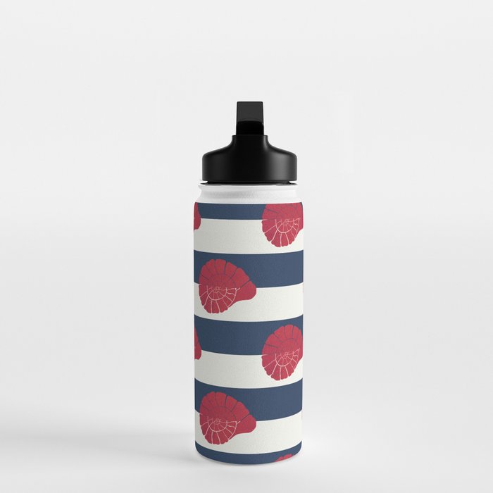 Red nautilus shell and navy stripes Water Bottle Gallery Image 3