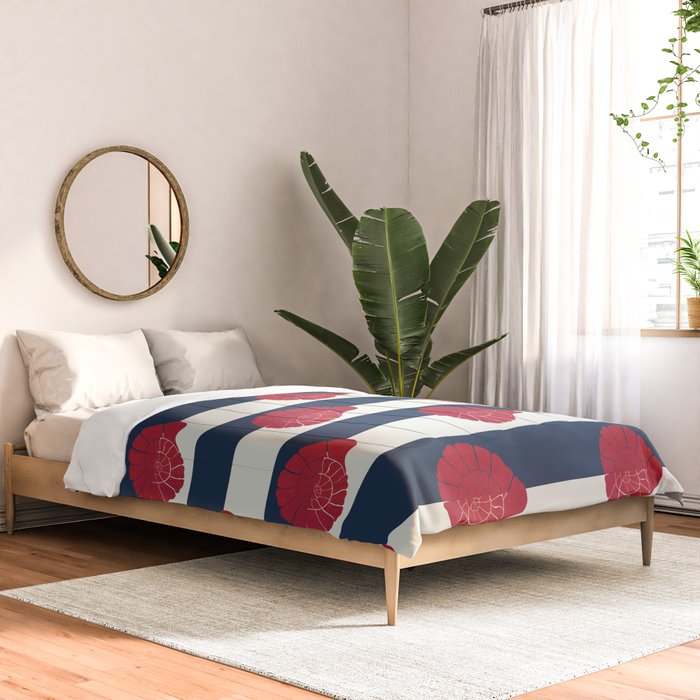 Red nautilus shell and navy stripes Comforter Gallery Image 2