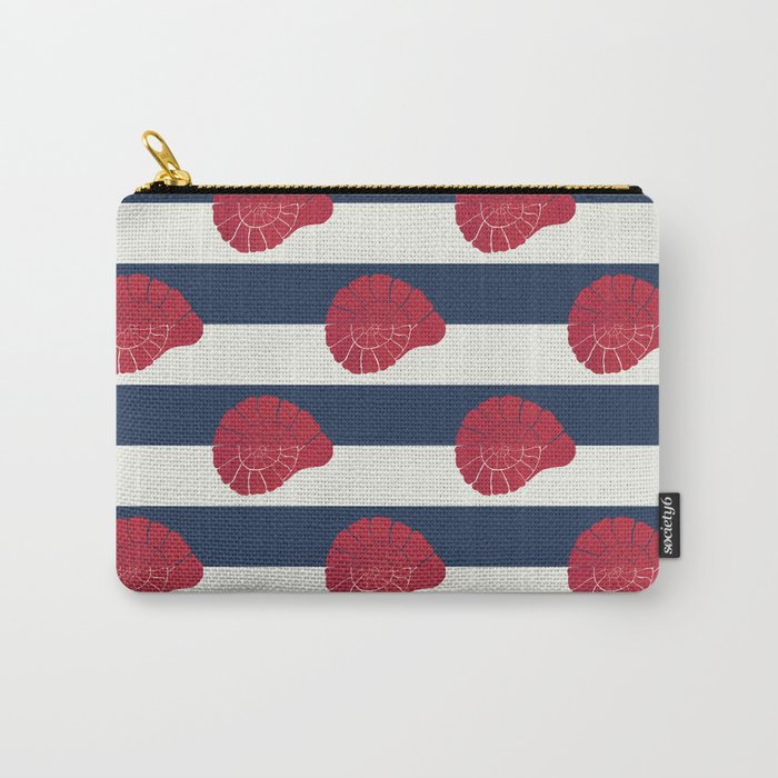 Red nautilus shell and navy stripes Carry All Pouch Gallery Image 1