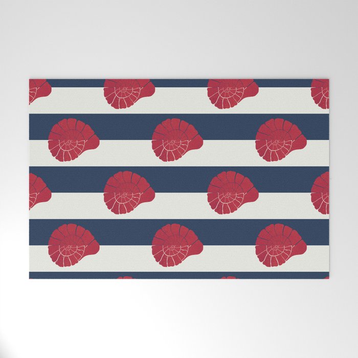 Red nautilus shell and navy stripes Welcome Mat Gallery Image 1