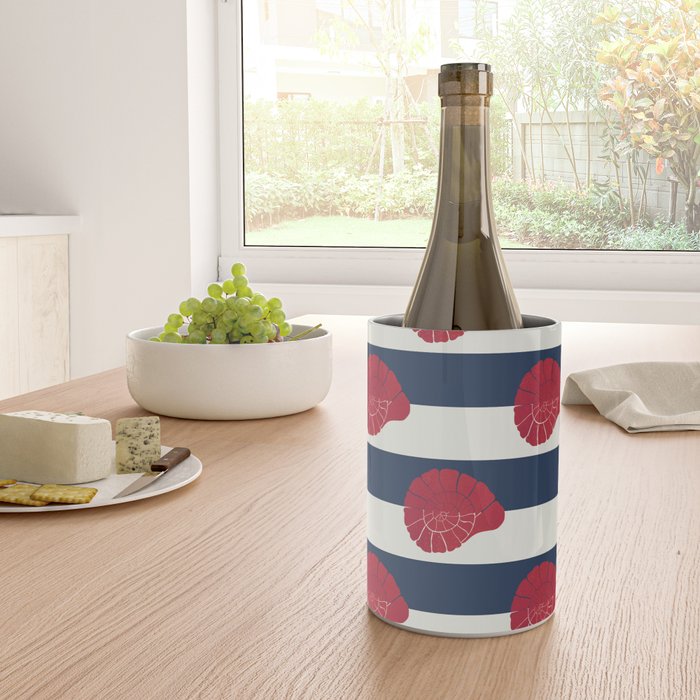 Red nautilus shell and navy stripes Wine Chiller Gallery Image 4