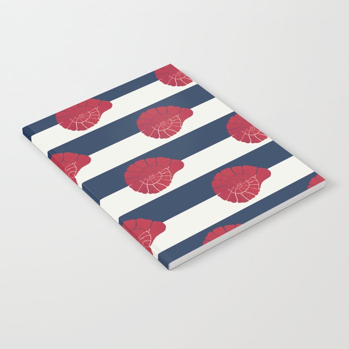 Red nautilus shell and navy stripes Notebook Gallery Image 1