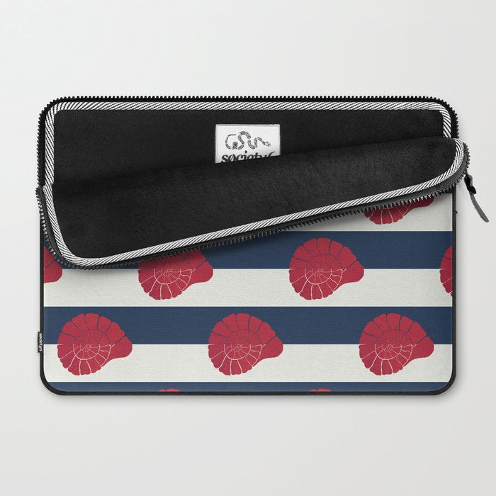 Red nautilus shell and navy stripes Laptop Sleeve Gallery Image 2