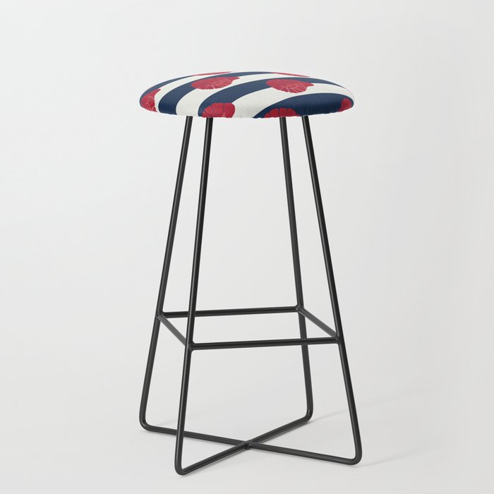 Red nautilus shell and navy stripes Stool Gallery Image 1