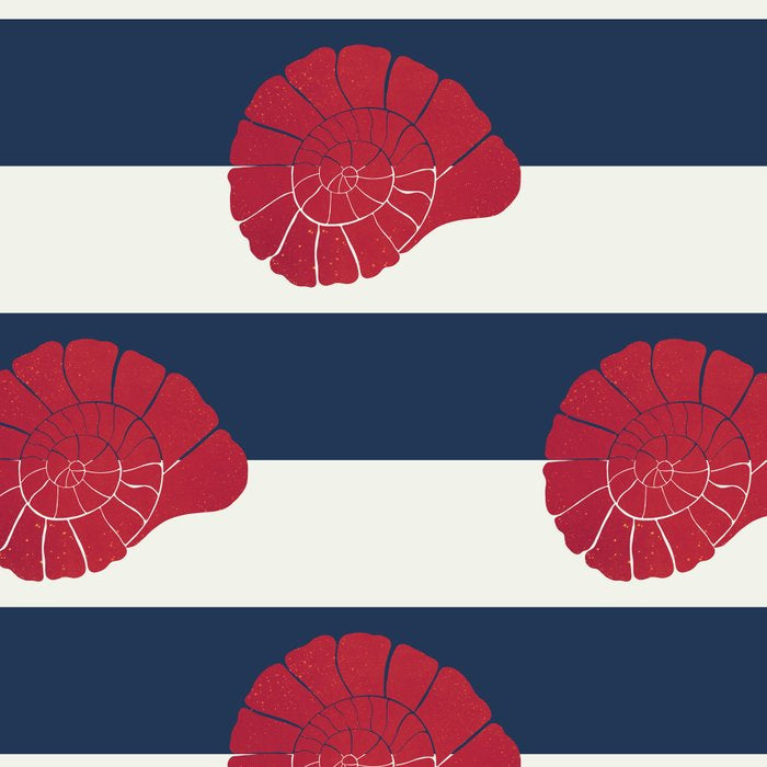 Red nautilus shell and navy stripes Coffee Mug Gallery Image 2