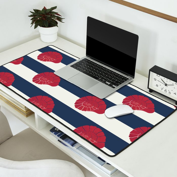 Red nautilus shell and navy stripes Desk Mat Gallery Image 2