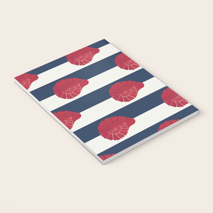 Red nautilus shell and navy stripes Notebook Gallery Image 3