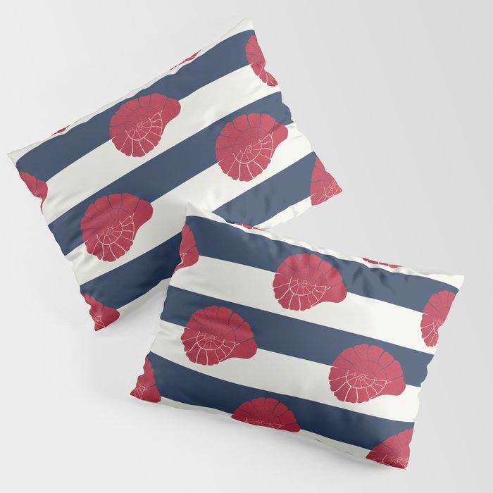 Red nautilus shell and navy stripes Pillow Sham Gallery Image 3