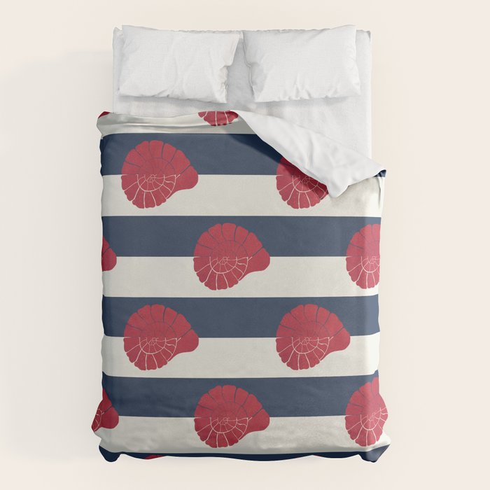Red nautilus shell and navy stripes Duvet Cover Gallery Image 6