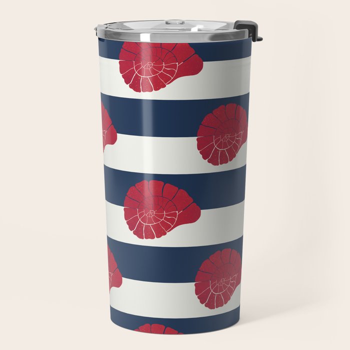 Red nautilus shell and navy stripes Travel Mug Gallery Image 2