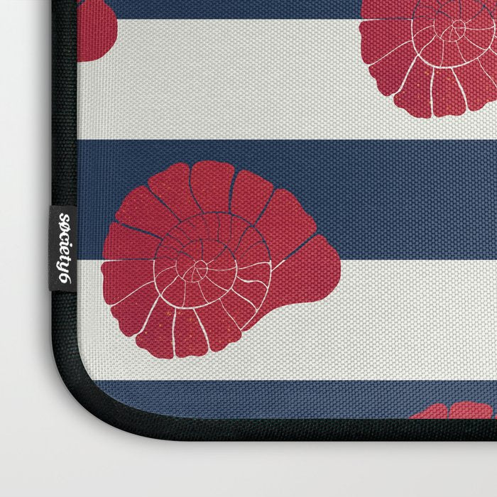 Red nautilus shell and navy stripes Laptop Sleeve Gallery Image 3