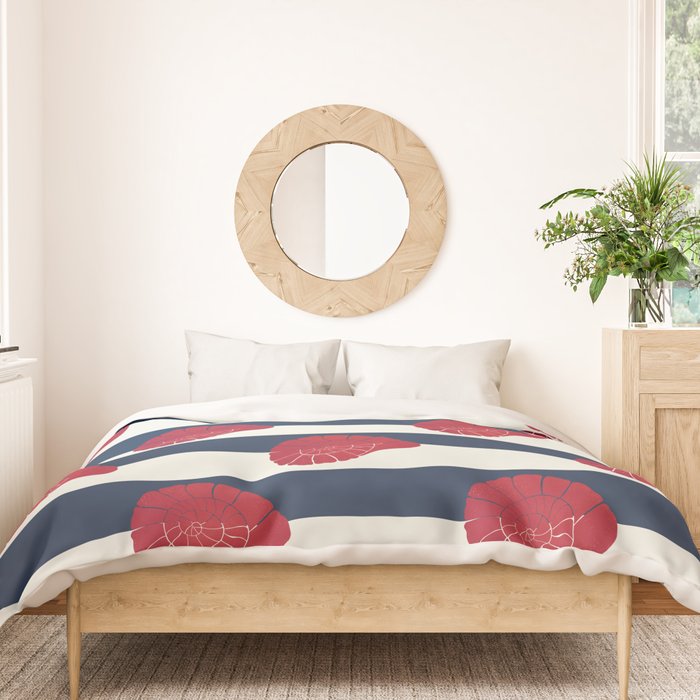 Red nautilus shell and navy stripes Duvet Cover Gallery Image 3