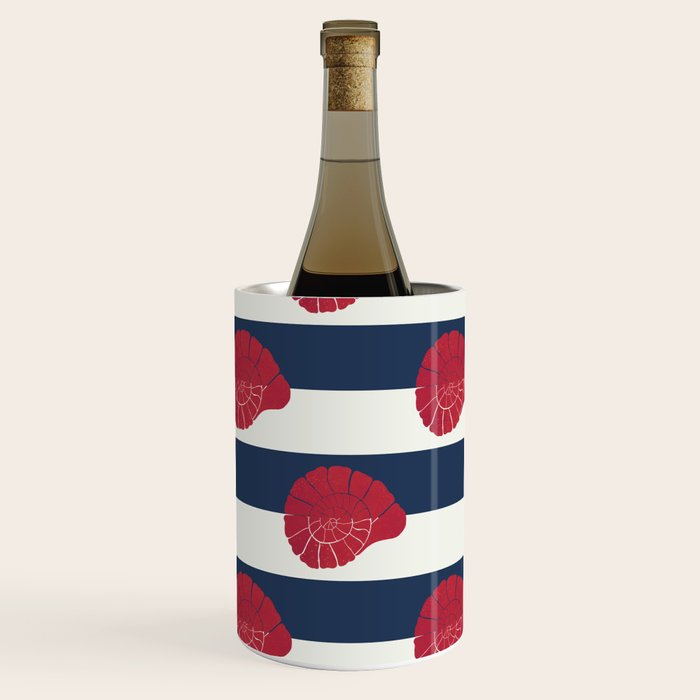 Red nautilus shell and navy stripes Wine Chiller Gallery Image 1