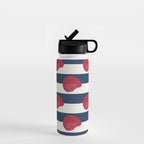Red nautilus shell and navy stripes Water Bottle Gallery Image 1