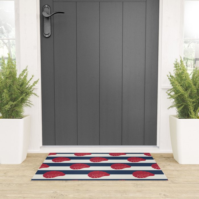 Red nautilus shell and navy stripes Welcome Mat Gallery Image 3