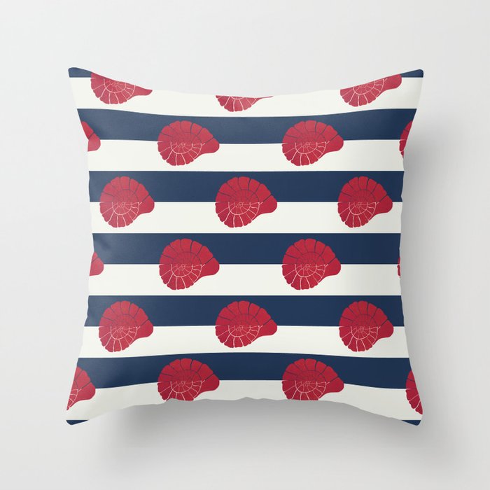 Red nautilus shell and navy stripes Throw Pillow Gallery Image 6