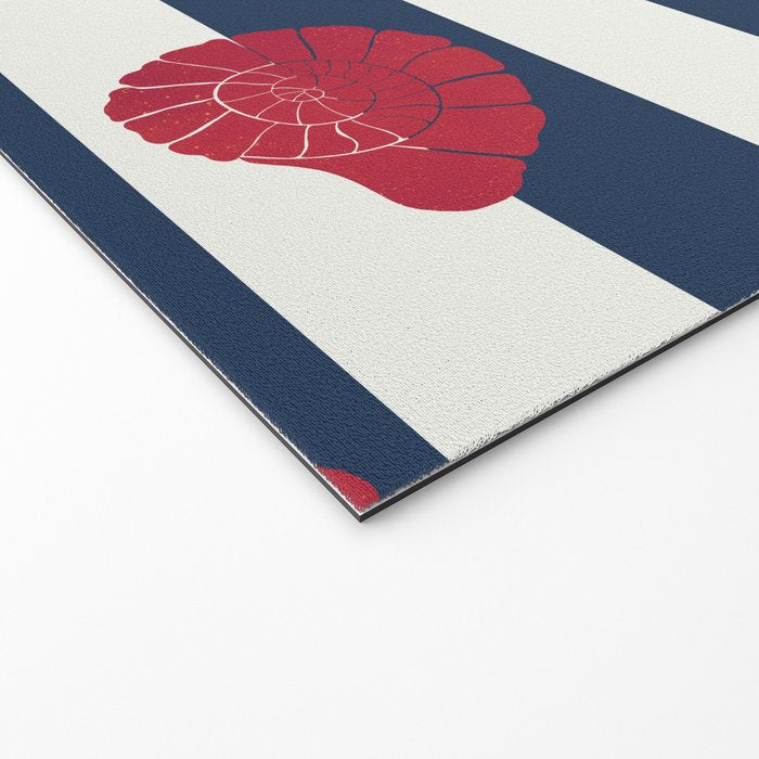 Red nautilus shell and navy stripes Welcome Mat Gallery Image 2
