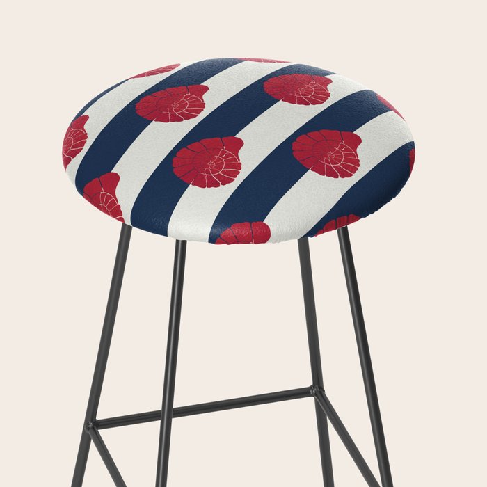 Red nautilus shell and navy stripes Stool Gallery Image 2