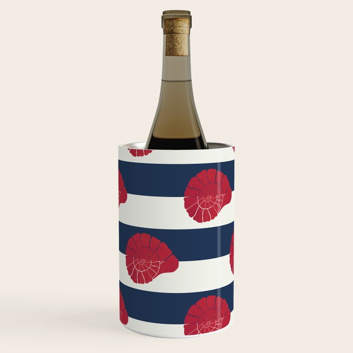 Red nautilus shell and navy stripes Wine Chiller Gallery Image 2