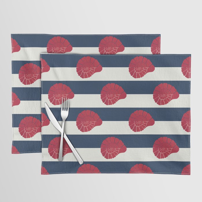 Red nautilus shell and navy stripes Placemat Gallery Image 1