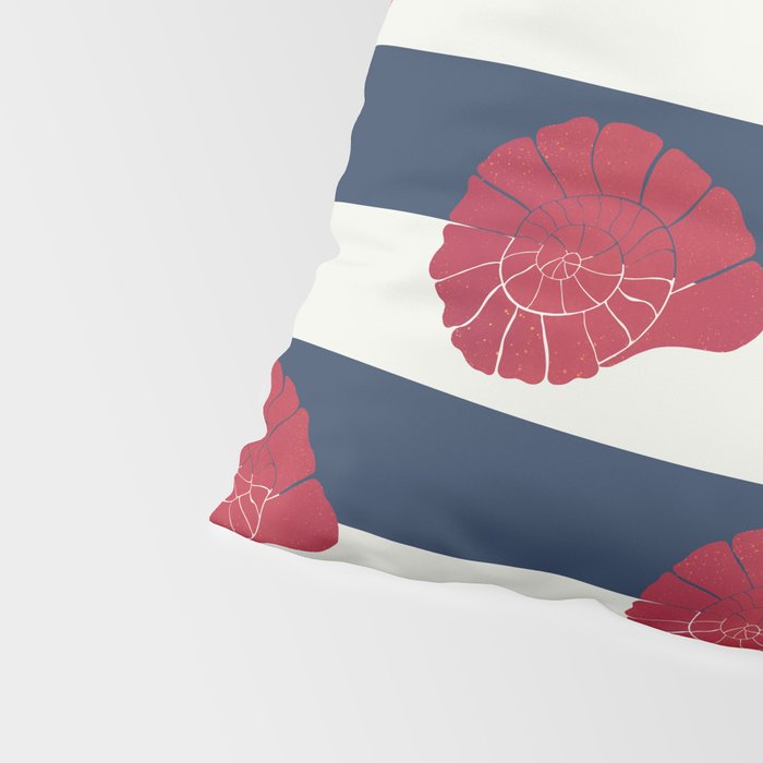 Red nautilus shell and navy stripes Pillow Sham Gallery Image 4