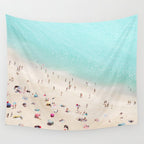 Aerial Beach Photography -  Pastel Ocean  - Colorful Beach Umbrellas - Sea Travel photography Wall Tapestry Gallery Image 4