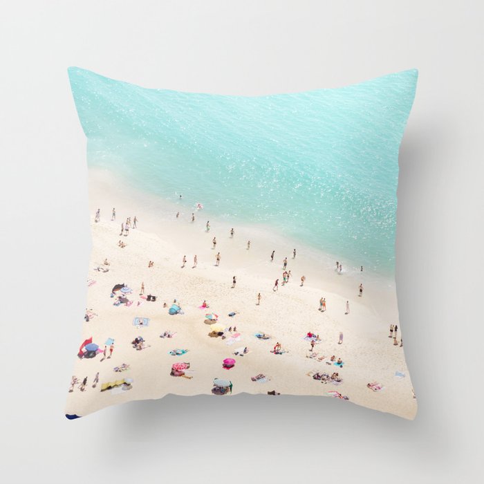 Aerial Beach Photography -  Pastel Ocean  - Colorful Beach Umbrellas - Sea Travel photography Throw Pillow Gallery Image 6