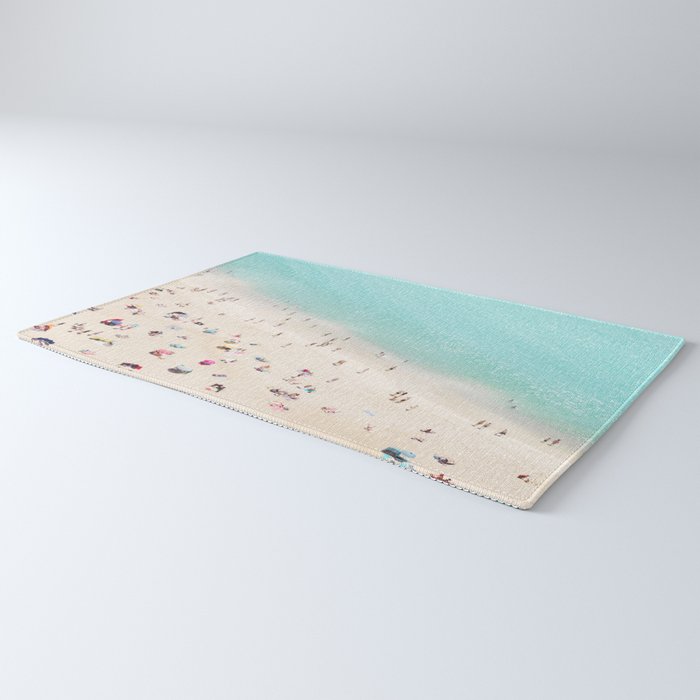 Aerial Beach Photography -  Pastel Ocean  - Colorful Beach Umbrellas - Sea Travel photography Rug Gallery Image 3