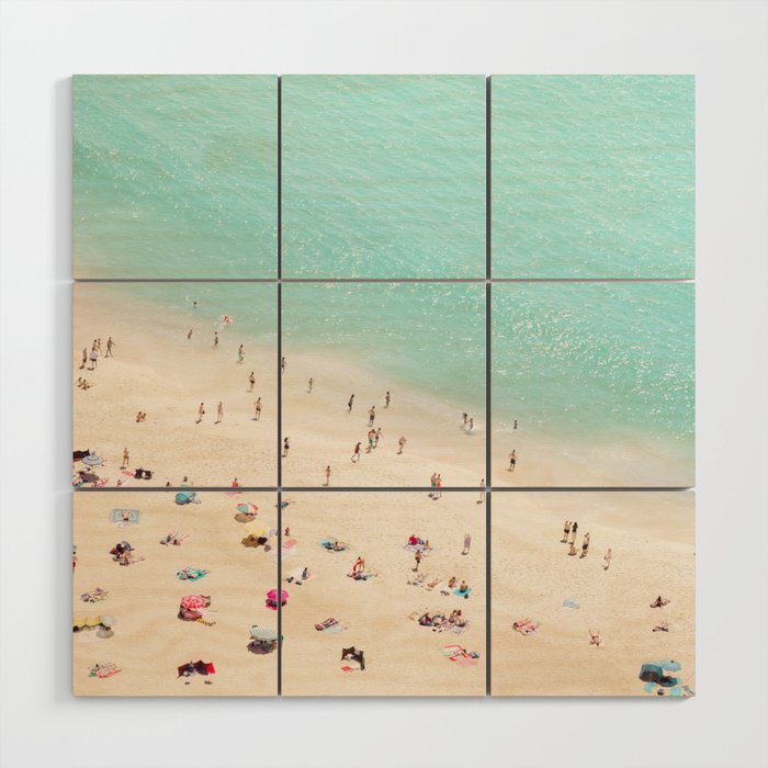 Aerial Beach Photography -  Pastel Ocean  - Colorful Beach Umbrellas - Sea Travel photography Wood Wall Art Gallery Image 1