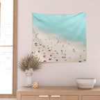 Aerial Beach Photography -  Pastel Ocean  - Colorful Beach Umbrellas - Sea Travel photography Wall Tapestry Gallery Image 2