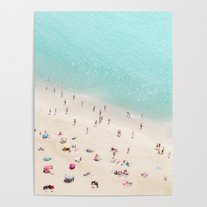 Aerial Beach Photography -  Pastel Ocean  - Colorful Beach Umbrellas - Sea Travel photography Poster Gallery Image 4