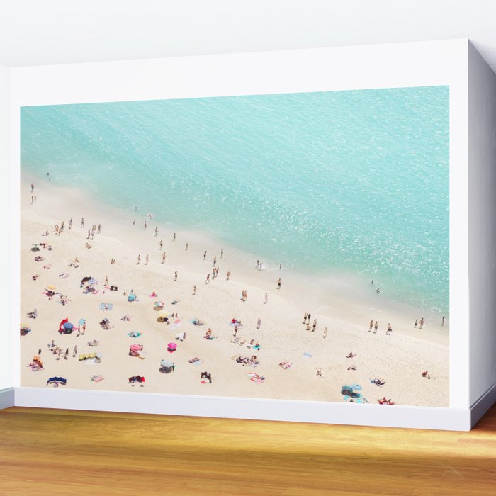 Aerial Beach Photography -  Pastel Ocean  - Colorful Beach Umbrellas - Sea Travel photography Wall Mural Gallery Image 2