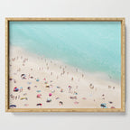 Aerial Beach Photography -  Pastel Ocean  - Colorful Beach Umbrellas - Sea Travel photography Serving Tray Gallery Image 1