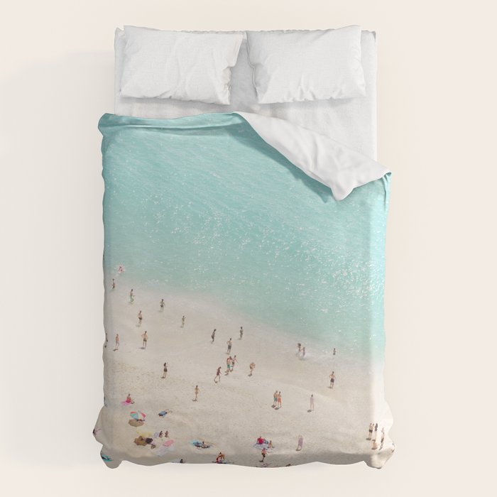 Aerial Beach Photography -  Pastel Ocean  - Colorful Beach Umbrellas - Sea Travel photography Duvet Cover Gallery Image 6