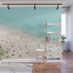 Aerial Beach Photography -  Pastel Ocean  - Colorful Beach Umbrellas - Sea Travel photography Wall Mural Gallery Image 1
