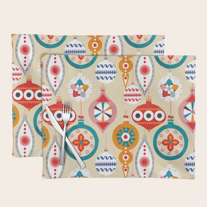 Retro christmas ornaments pattern Placemat Gallery Image 1