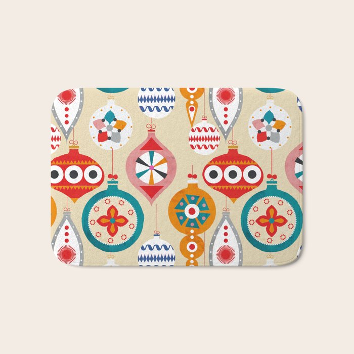 Retro christmas ornaments pattern Bath Mat Gallery Image 1