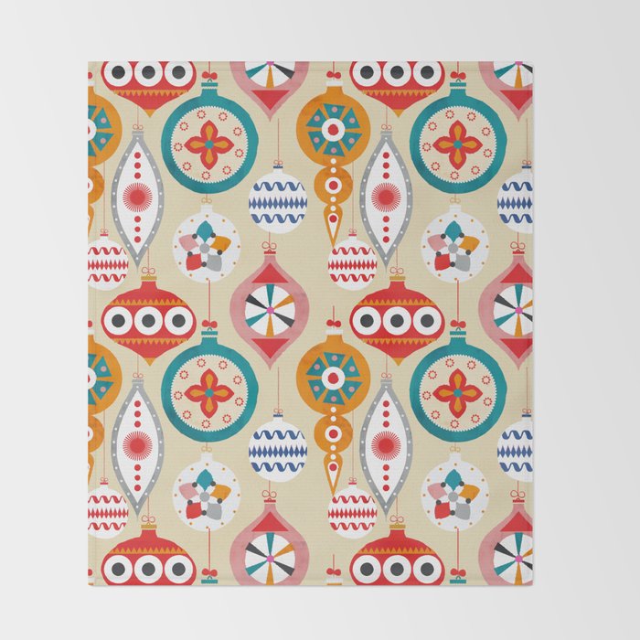 Retro christmas ornaments pattern Throw Blanket Gallery Image 2