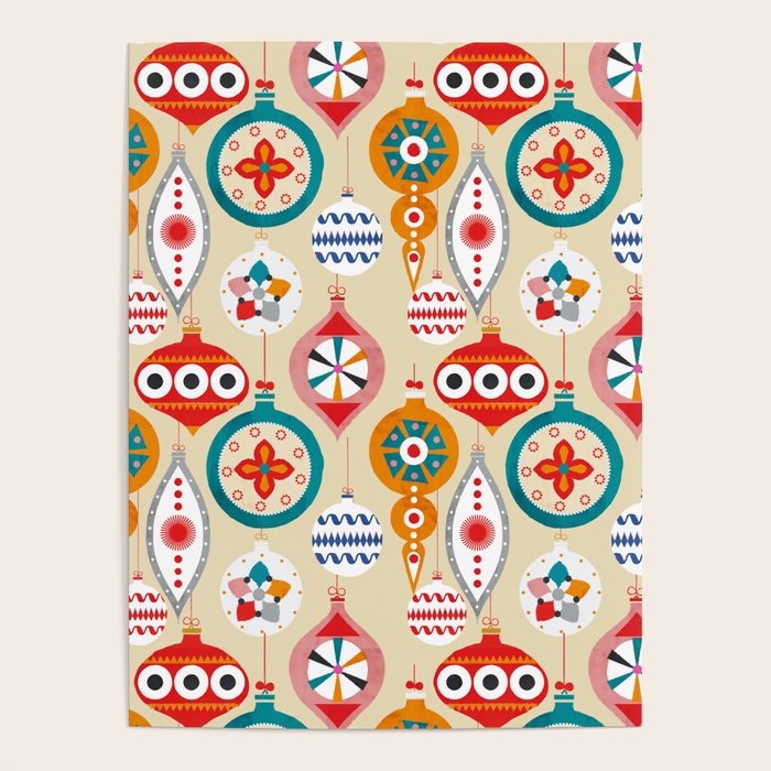 Retro christmas ornaments pattern Poster Gallery Image 1