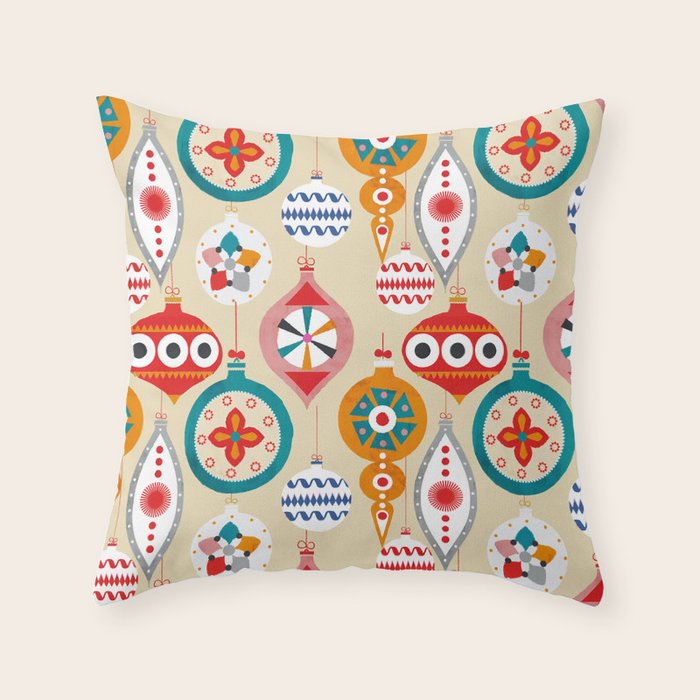 Retro christmas ornaments pattern Throw Pillow Gallery Image 1