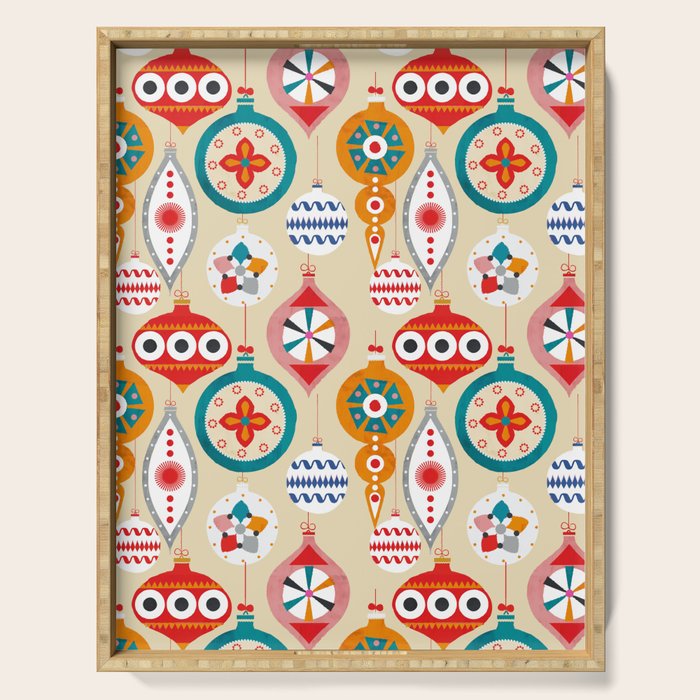 Retro christmas ornaments pattern Serving Tray Gallery Image 1