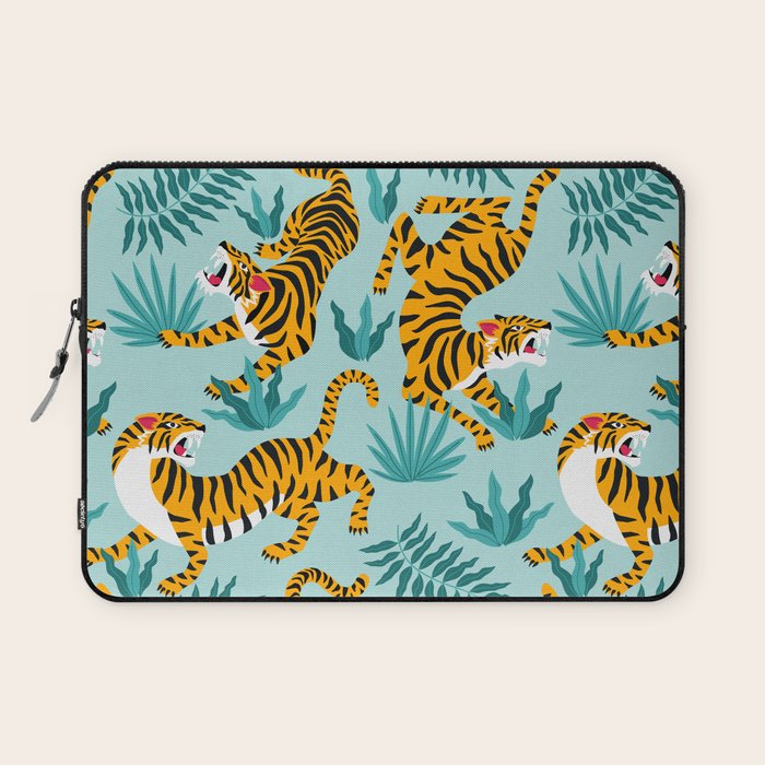 Asian tigers and tropic plants on background. Laptop Sleeve Gallery Image 1