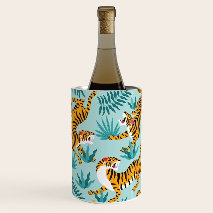 Asian tigers and tropic plants on background. Wine Chiller Gallery Image 2
