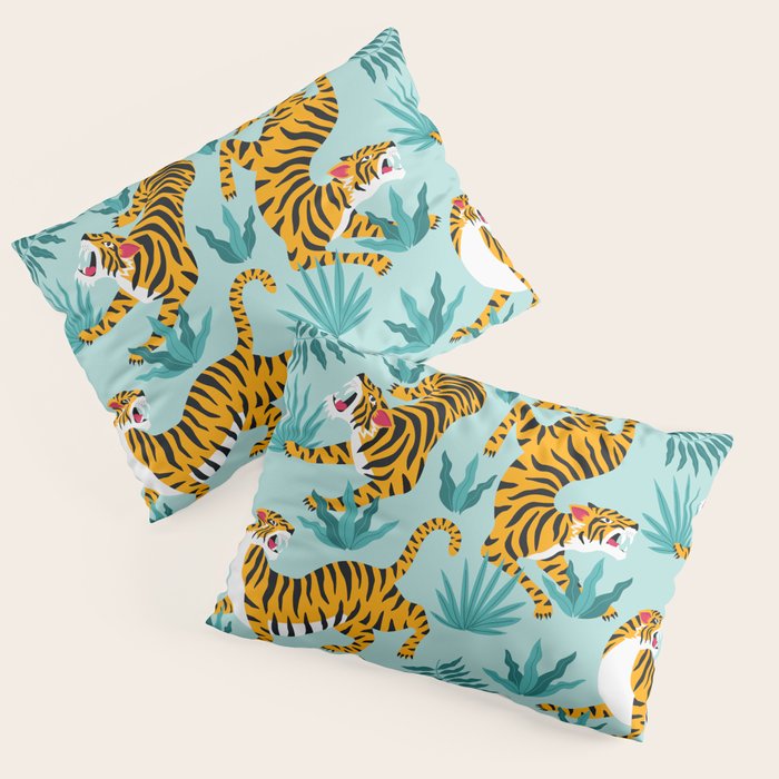 Asian tigers and tropic plants on background. Pillow Sham Gallery Image 3