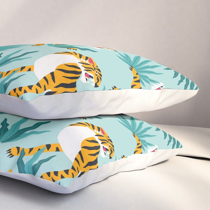 Asian tigers and tropic plants on background. Pillow Sham Gallery Image 3