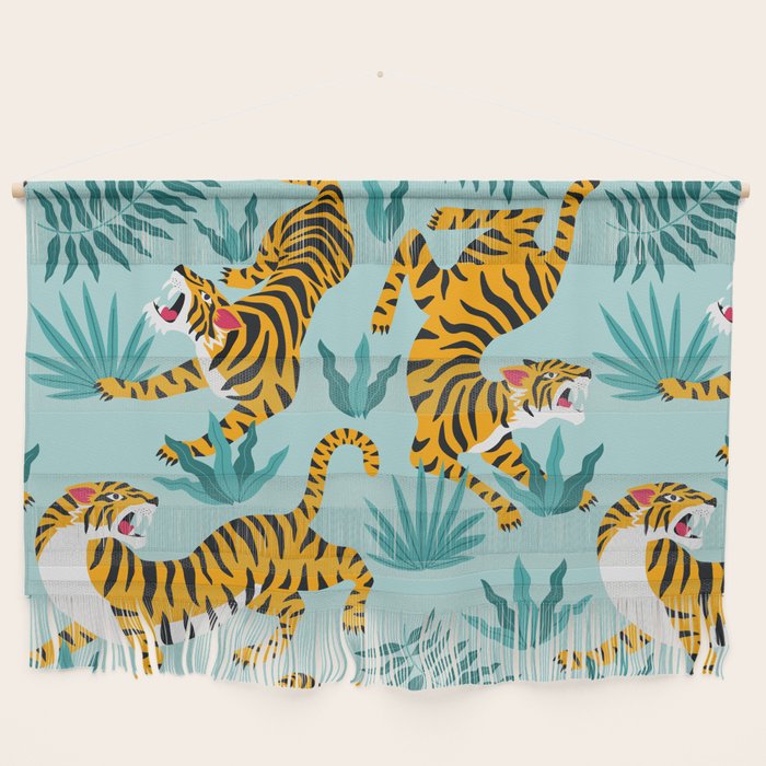 Asian tigers and tropic plants on background. Wall Hanging Gallery Image 1
