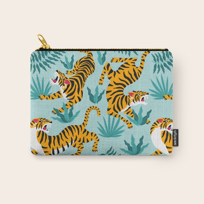 Asian tigers and tropic plants on background. Carry All Pouch Gallery Image 1