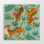 Asian tigers and tropic plants on background. Wood Wall Art Gallery Image 1
